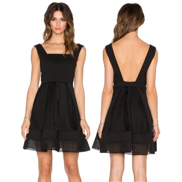 NWT Alexis Rafaello Sleeveless Square Neck Netted Short Dress Black Women's S